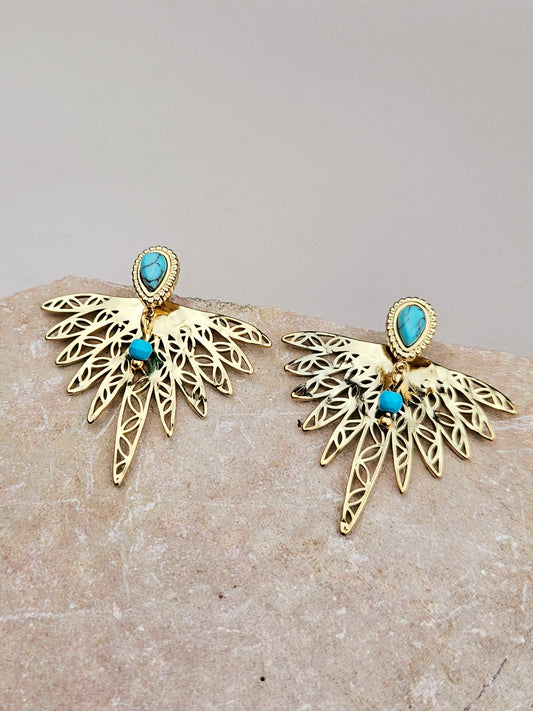Boucles d'Oreilles Feuille Turquoise Aztek Bijoux