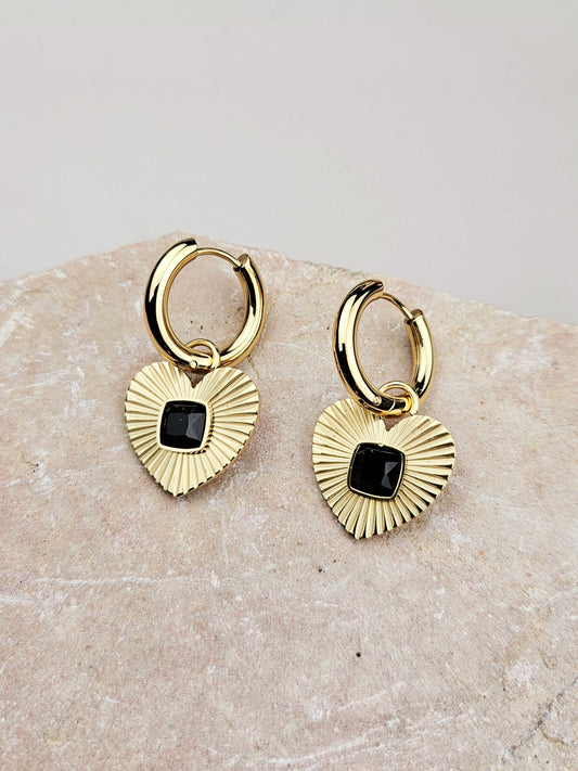 Mini Créole Coeur Carré Noir Aztek Bijoux