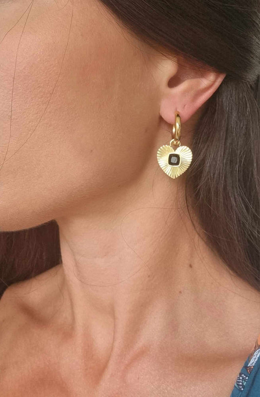 Boucle d'oreille coeur carré noir Aztek Bijoux