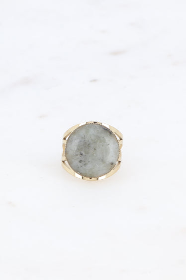 Bague Eponine - anneau ajouré en acier et pierre naturelle ronde AZTEK Bijoux