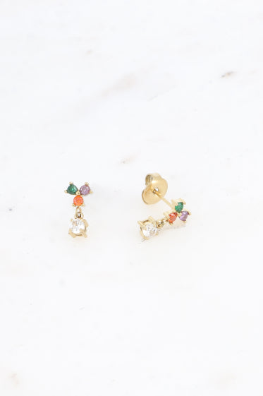 Boucles d'oreilles puces- petit pendentif & oxydes de zirconium AZTEK Bijoux