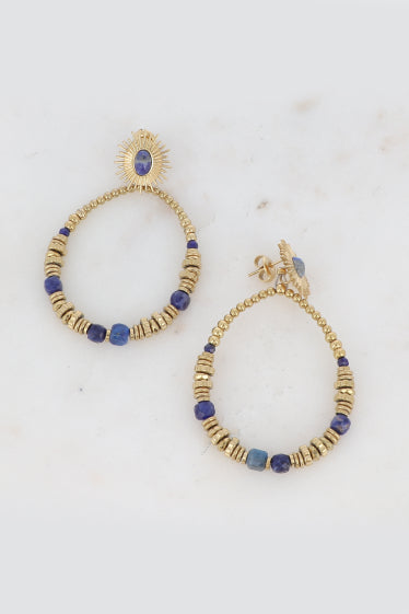 Boucles pendantes Fedicie - perles en acier et pierres naturelles AZTEK Bijoux