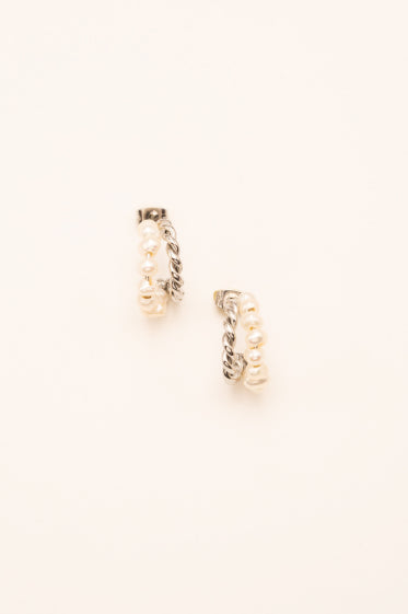 Créoles Midnia - double anneau, torsadé et perles d'eau douce AZTEK Bijoux