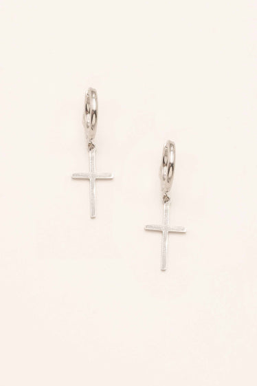 Créoles Musi - en acier inoxydable avec croix religieuse AZTEK Bijoux